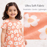 Light Orange Flower Print Kids Dress