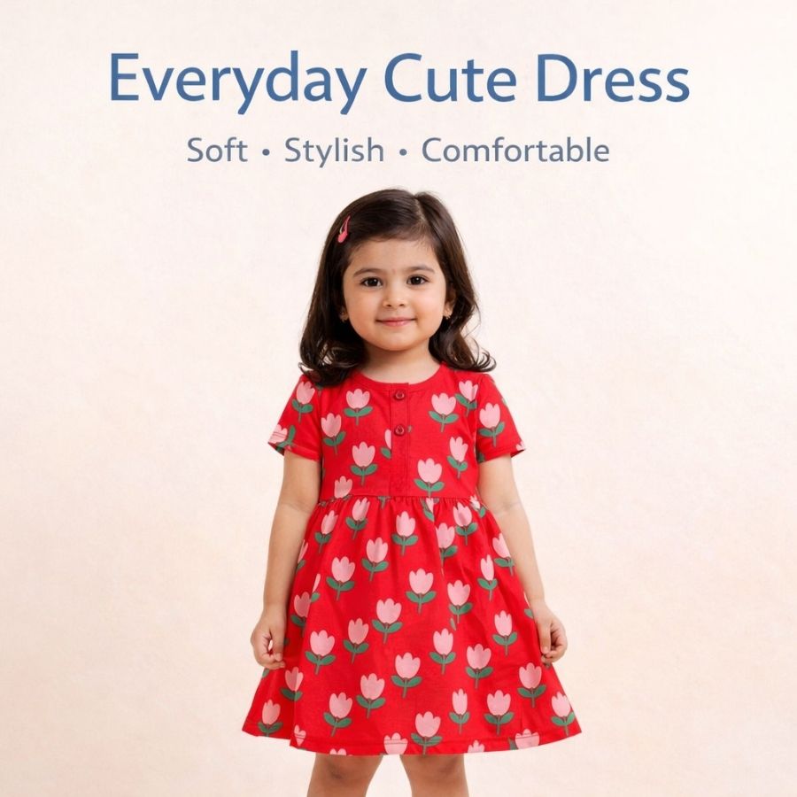 Deep Pink Flower Print Girls Dress Outfit