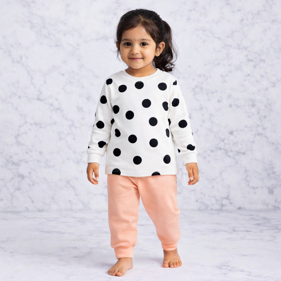Girls Polka Print T-Shirt And Pajama Set