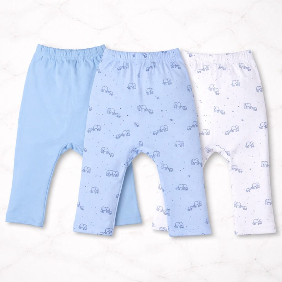 Baby Elephant Print & Solid Cotton Diaper Leggings(Pack of 3)