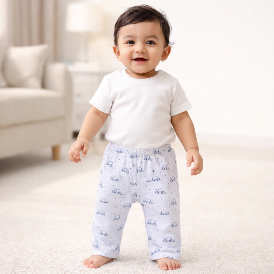 Baby Elephant Print & Solid Cotton Diaper Leggings(Pack of 3)