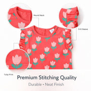 Tulip Print & Cherry Print Frill Sleeves Top-Pack of 3