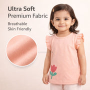 Floral Print Top with Frill Sleeves-Peach
