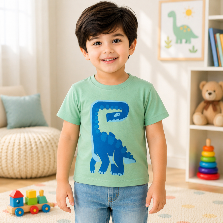BOYS DINO PRINT COTTON T-SHIRT 2 PCS