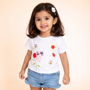 Off White Floral Embroidered Half Sleeves T-Shirt