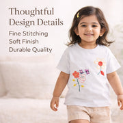 Off White Floral Embroidered Half Sleeves T-Shirt