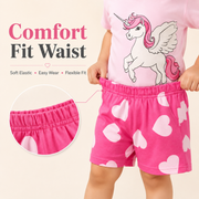 Girls Unicorn Print T-Shirt And Heart Print Shorts Set