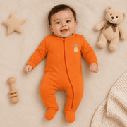 Orange Baby Full Sleeves Romper with Zipper Style & Pineapple Print