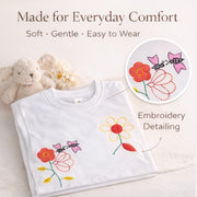 Off White Floral Embroidered Half Sleeves T-Shirt