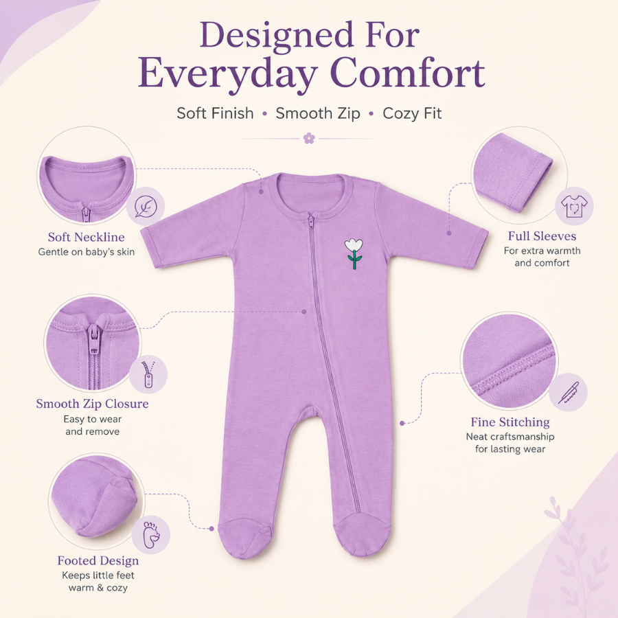 Baby Lavender Floral Zip Romper