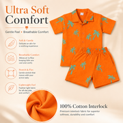 Kids Orange Palm Print Half Sleeves Shirt and Shorts Set