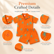 Kids Orange Palm Print Half Sleeves Shirt and Shorts Set