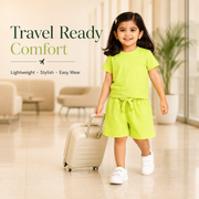 Lime Solid Co-ord Style T-Shirts & Shorts Set For GIrls