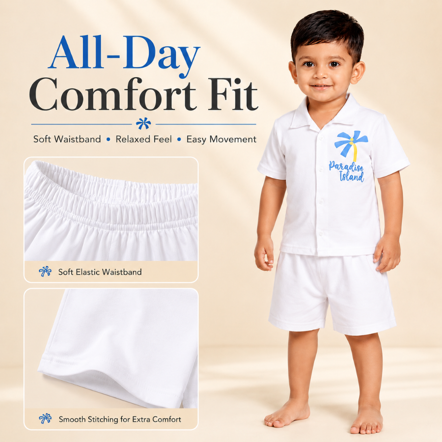Boys Beach Style Shirt & Shorts Set | Paradise Print Outfit
