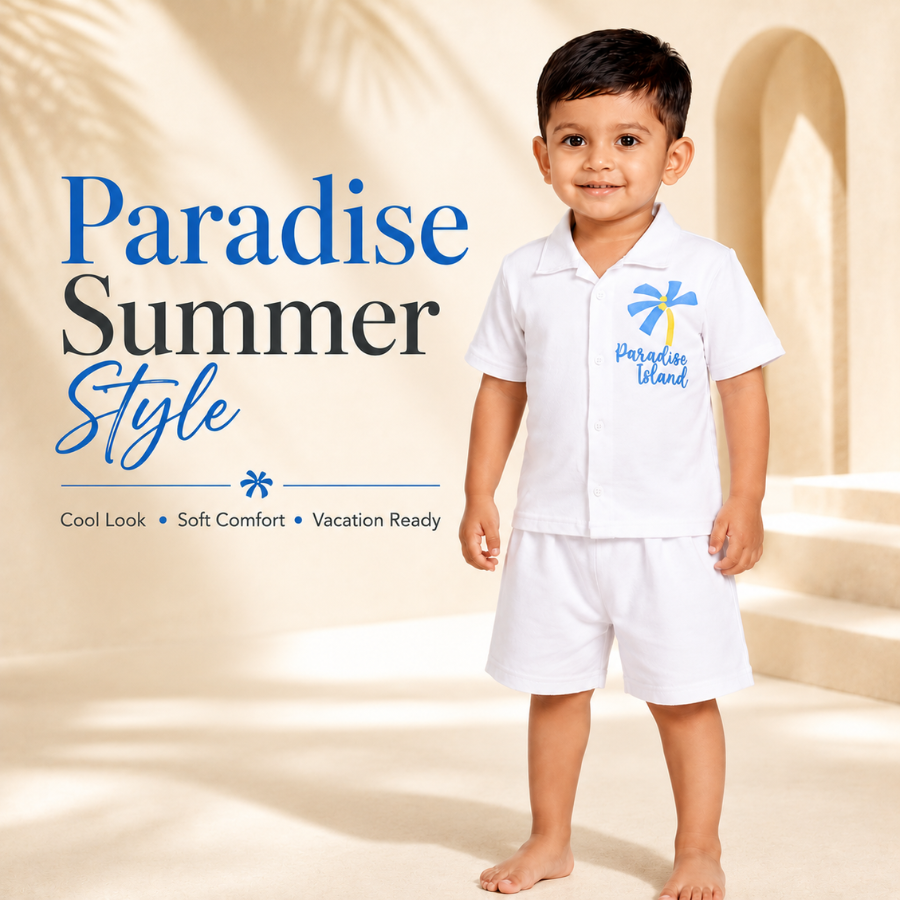 Boys Beach Style Shirt & Shorts Set | Paradise Print Outfit