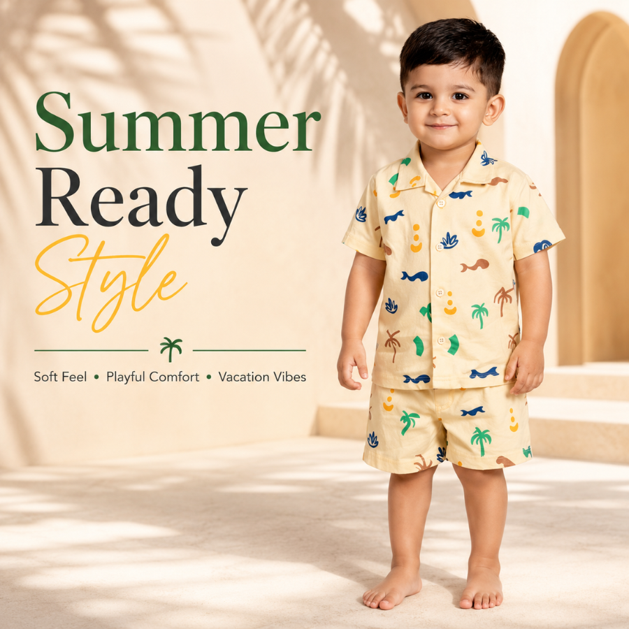 Boys Shirt & Short Co-ord Set Playful theme - Yellow