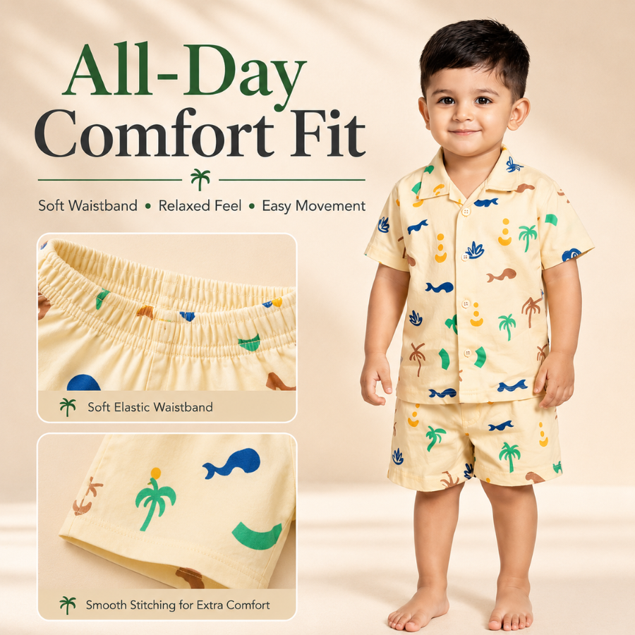Boys Shirt & Short Co-ord Set Playful theme - Yellow
