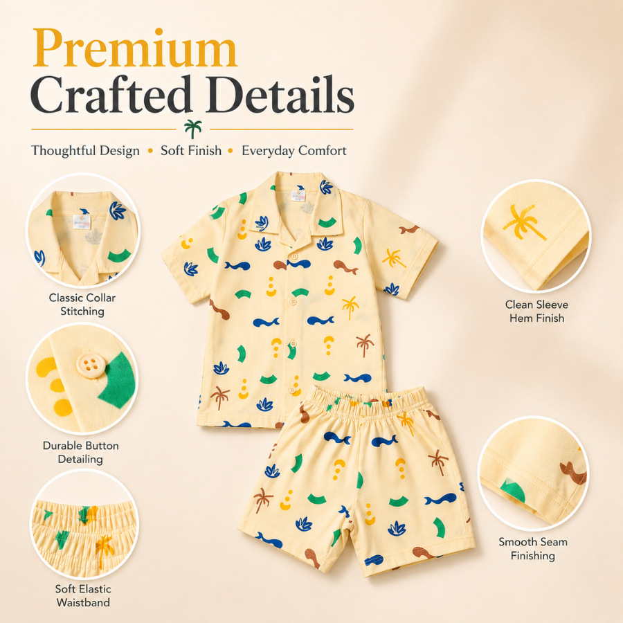 Boys Shirt & Short Co-ord Set Playful theme - Yellow