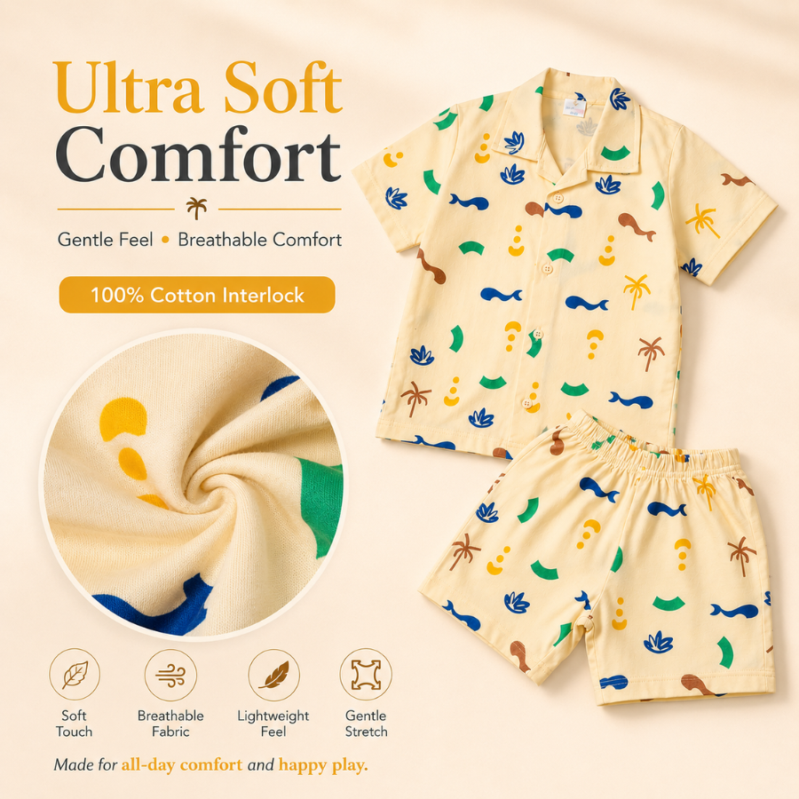 Boys Shirt & Short Co-ord Set Playful theme - Yellow