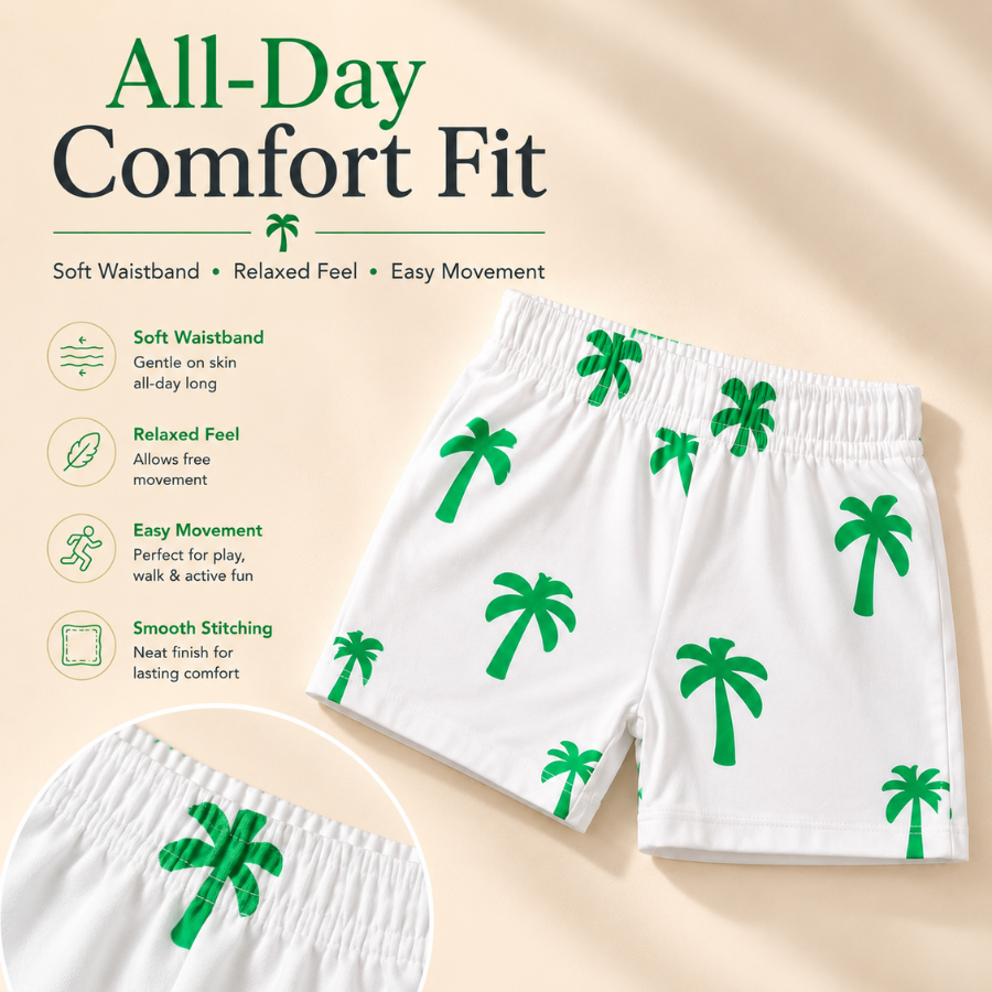 Kids Tropical Palm Print Shirt and Shorts Co-ord Set – White