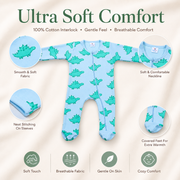 Cotton Baby Romper with Dino Print & Zip Closure – Full Sleeves
