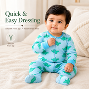 Cotton Baby Romper with Dino Print & Zip Closure – Full Sleeves