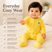 Baby Full Sleeve Yellow Zipper Romper with Cute Dino Design