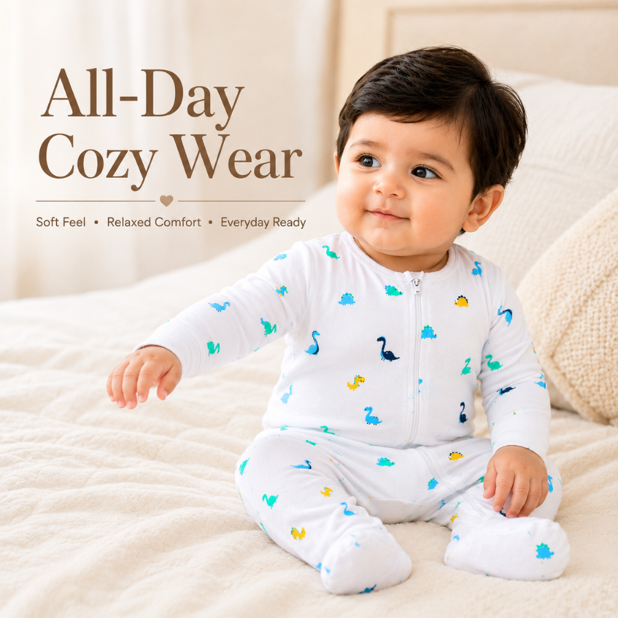 Baby Boys Dinosaur Print Zipper Full Sleeve Romper