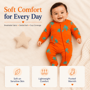 Orange Full Sleeve Baby Romper with Palm Prints