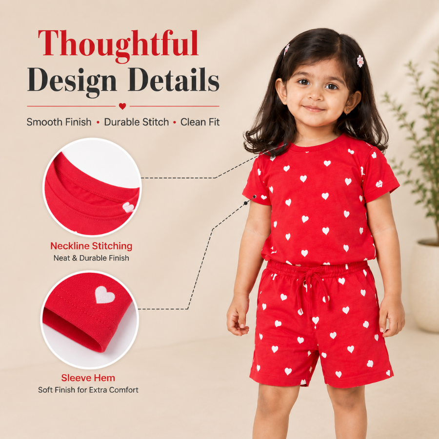 Pink and White Printed Co-ord Style T-Shirt & Shorts Set For Girls