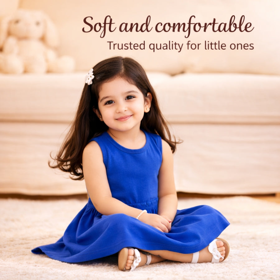 Royal Blue Solid Sleeveless Style Dress For Girls