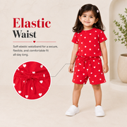 Pink and White Printed Co-ord Style T-Shirt & Shorts Set For Girls