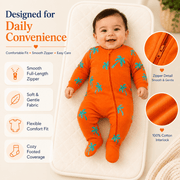 Orange Full Sleeve Baby Romper with Palm Prints