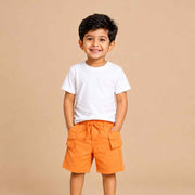 Kids Cotton Solid Cargo Shorts Set –Blue,Mint & Orange (Pack of 3)