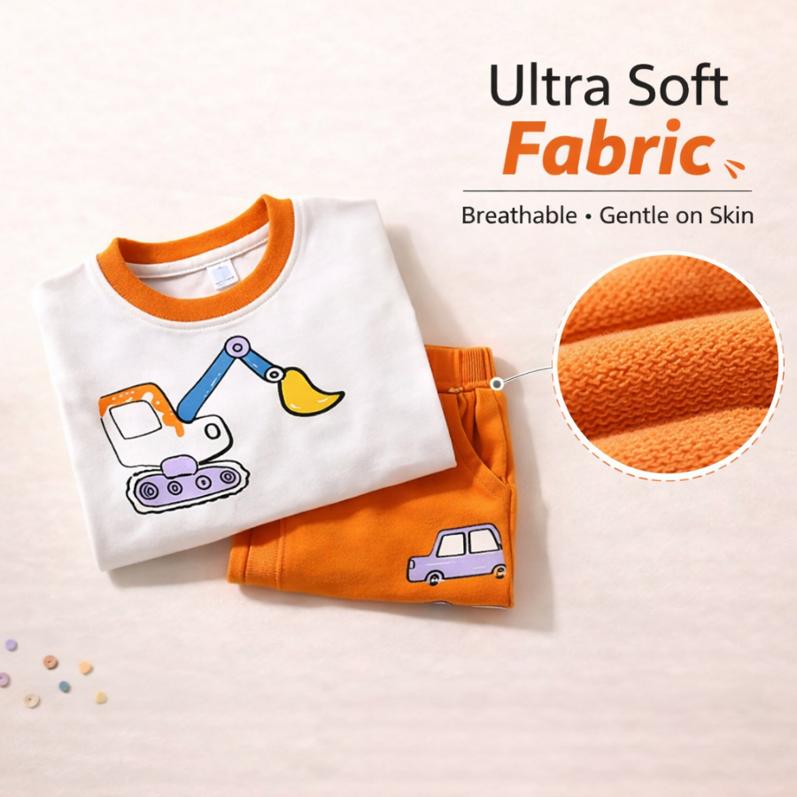 Boys Construction Vehicle Print Full Sleeves Clothing Set