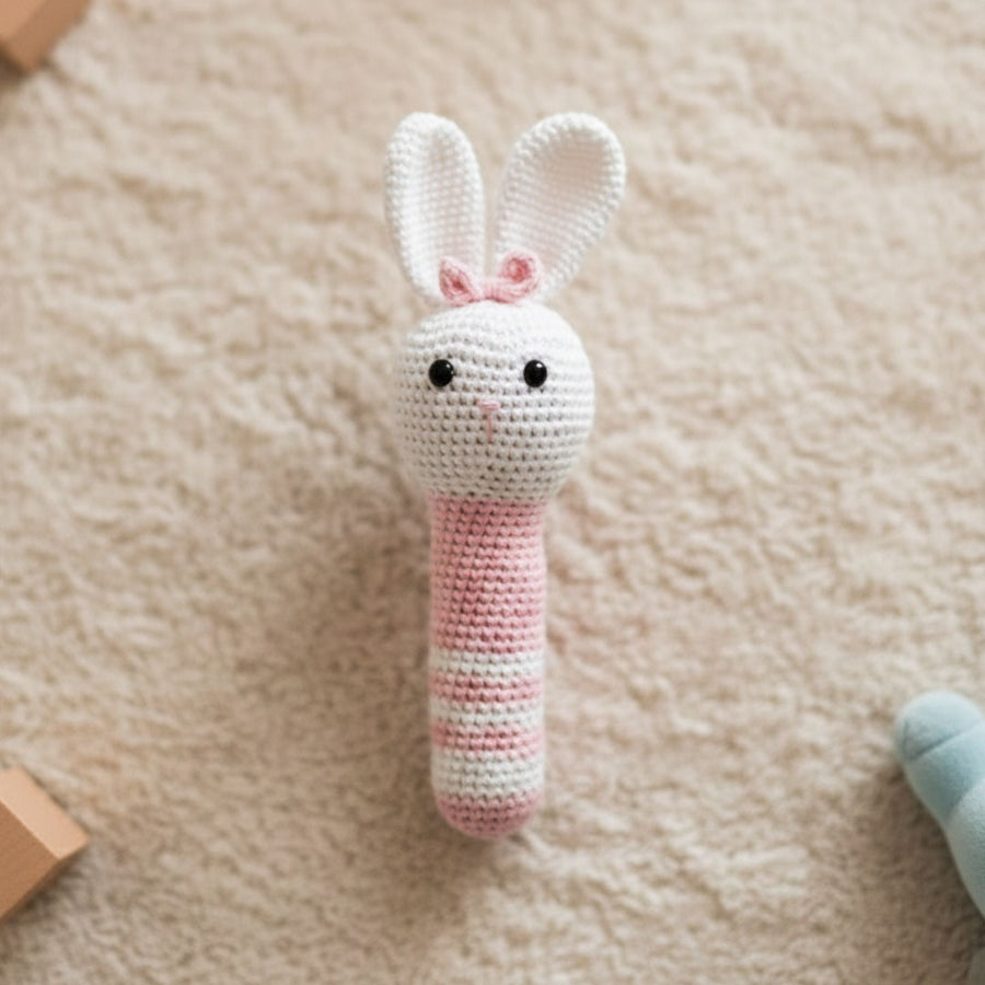 Sweet Crochet Bunny Baby Rattle (Pink)