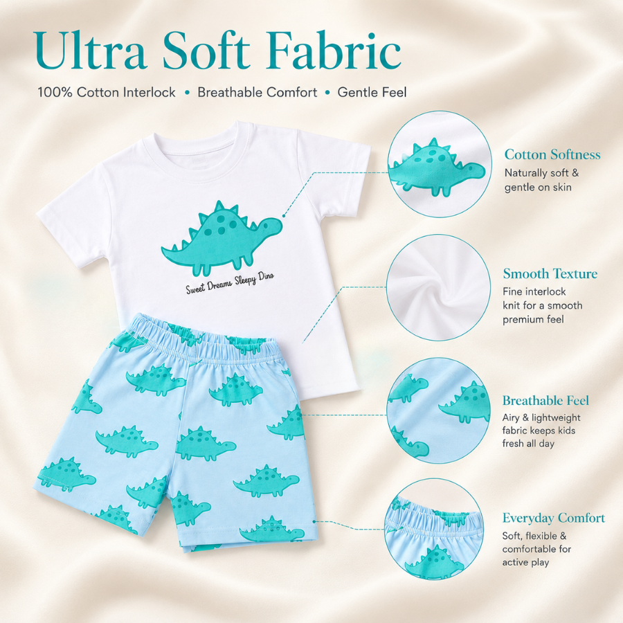 Kids Cotton Interlock T-Shirt & Shorts Set – Dino Graphic Summer Co-ord Outfit