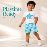 Kids Cotton Interlock T-Shirt & Shorts Set – Dino Graphic Summer Co-ord Outfit