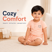 Boys Henley Neck Peach Bear Print T-Shirt & Shorts Set