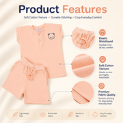 Boys Henley Neck Peach Bear Print T-Shirt & Shorts Set