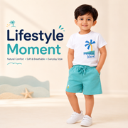 Kids Cotton Interlock 2-Pack T-Shirt & Shorts Set – Tropical Print Summer Co-ord Combo