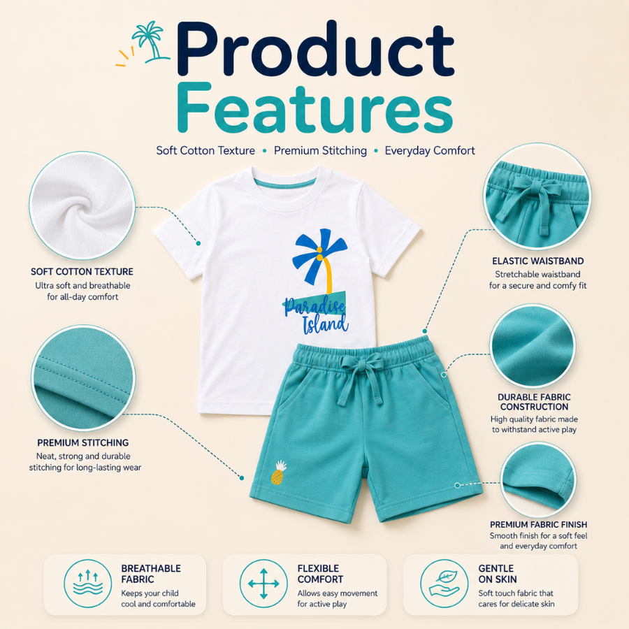Kids Summer Co-ord Set with Printed Tee and Shorts