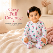 Baby Cotton Floral Print & Lavender Zip Rompers - (Pack of 2)