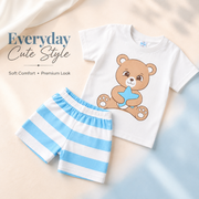 Boys Bear Print T-Shirt & Shorts Combo Set (Pack of 2)