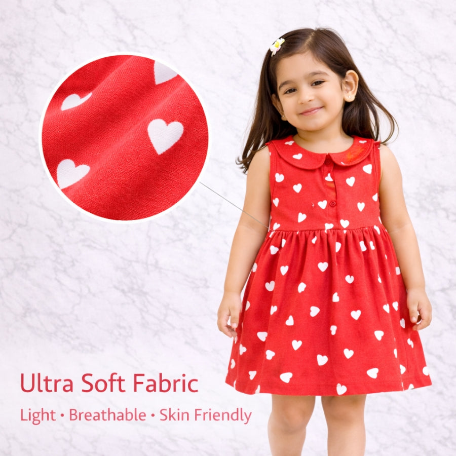 Cute Pink Heart Print Baby Girl Dress with Bloomer