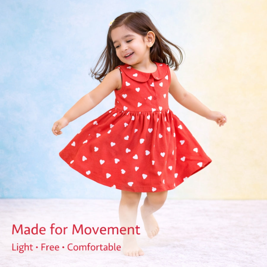 Cute Pink Heart Print Baby Girl Dress with Bloomer