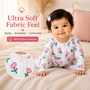 Baby Cotton Floral Print & Lavender Zip Rompers - (Pack of 2)