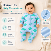 100% Cotton-Interlock Baby Romper with Dino Print & Zip Closure – Full Sleeves