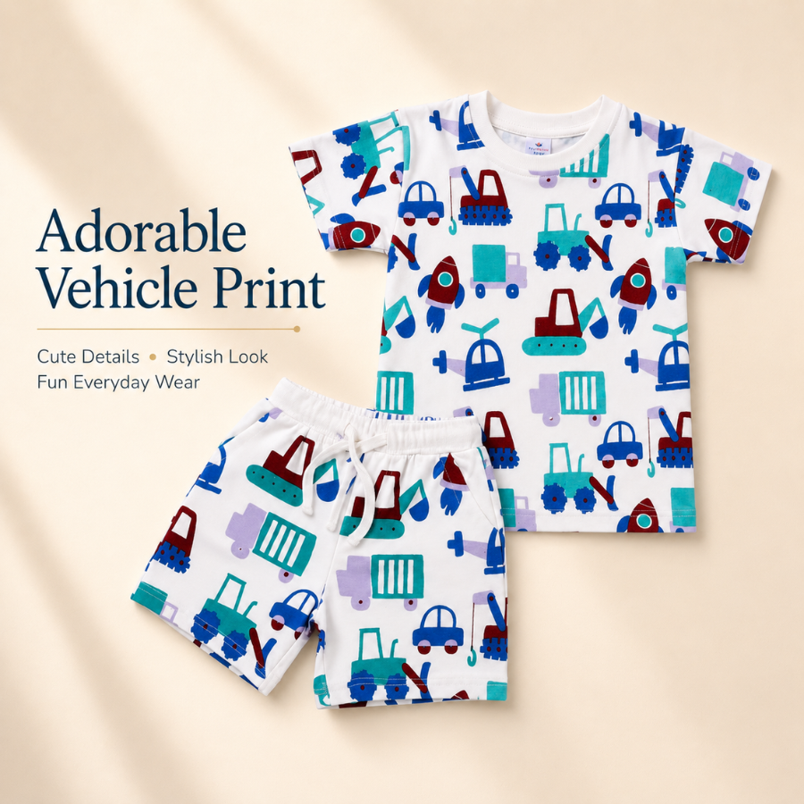 Boys Cotton Vehicle Print Co-ord Outfit