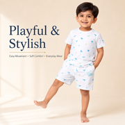 Kids Cotton Interlock T-Shirt & Shorts Set – Dinosaur Print Summer Co-ord Outfit